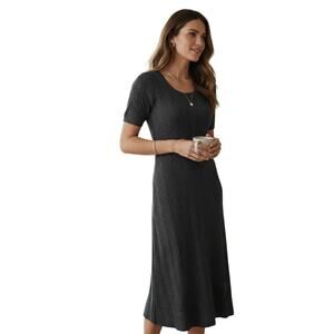 ✨ NWT ANN TAYLOR Black Knit Midi Dress Large LBD Viscose Stretch 🖤